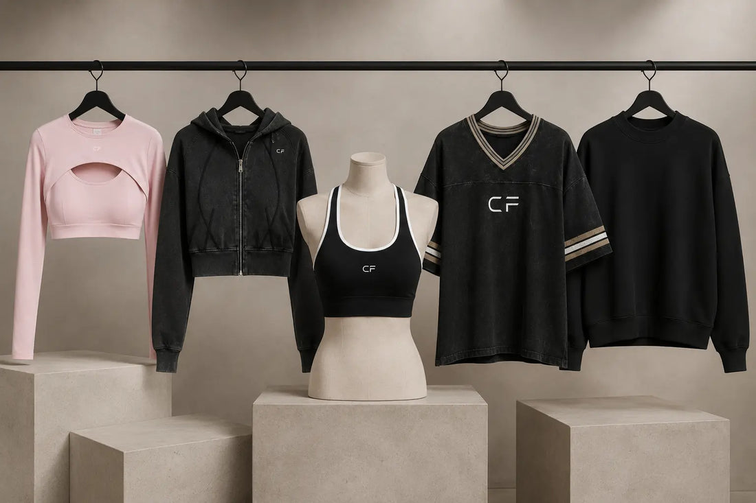 Women modeling different layers over sports bras