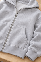 CRAMPFIT Boxy Fleece Zip Hoodie in heather gray, silver zipper, kangaroo pocket and fabric detail