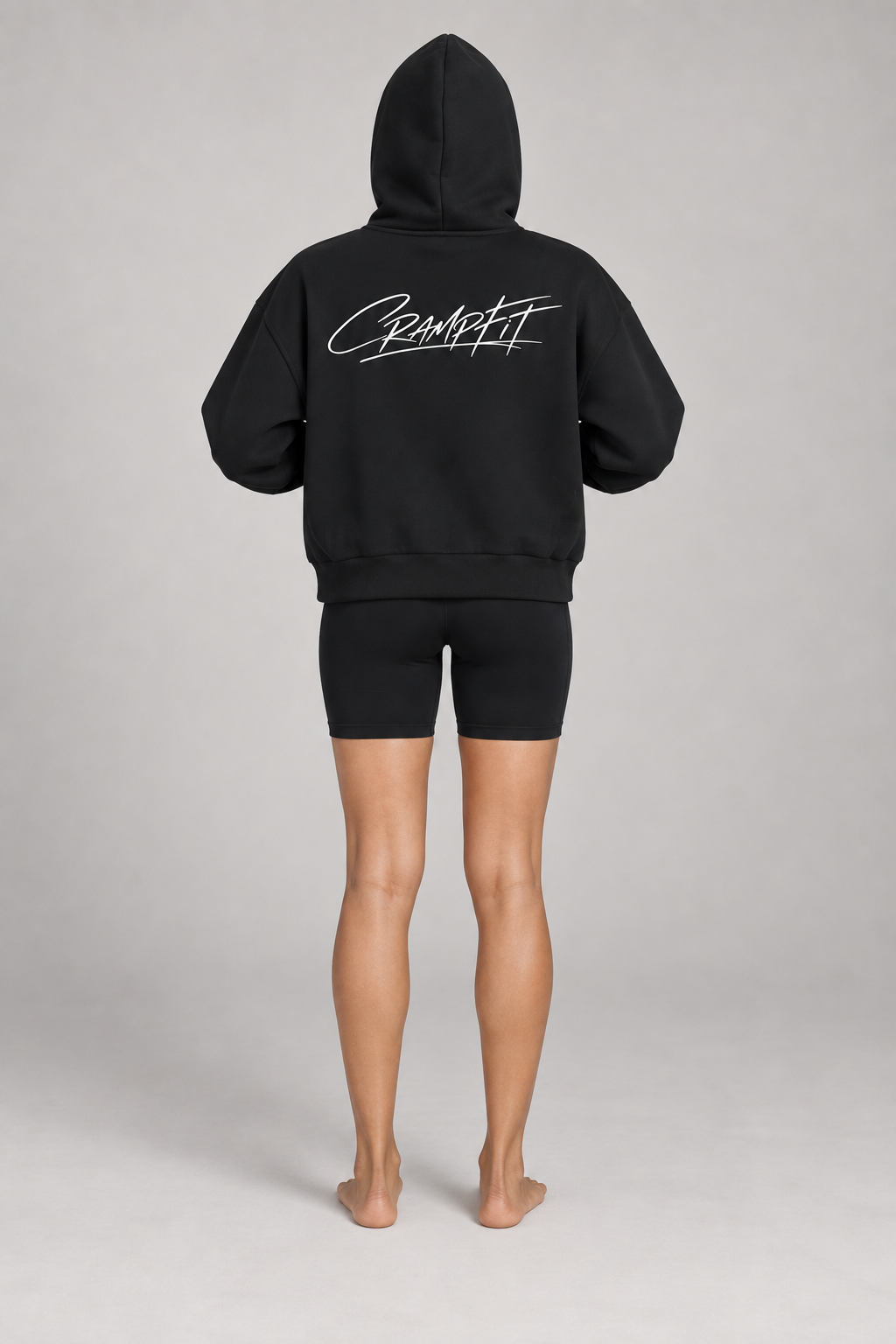 FLEECE BOXY ZIP HOODIE black back on model
