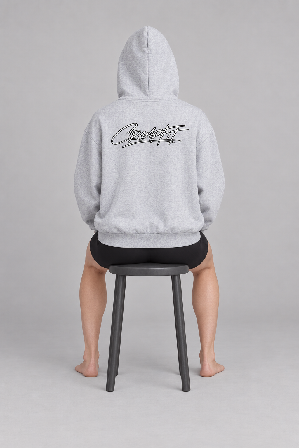 FLEECE BOXY ZIP HOODIE flower gray back on model