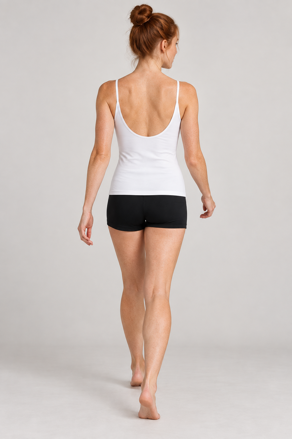 Women’s Slim Fit Open-Back Tank Top - White - back on model