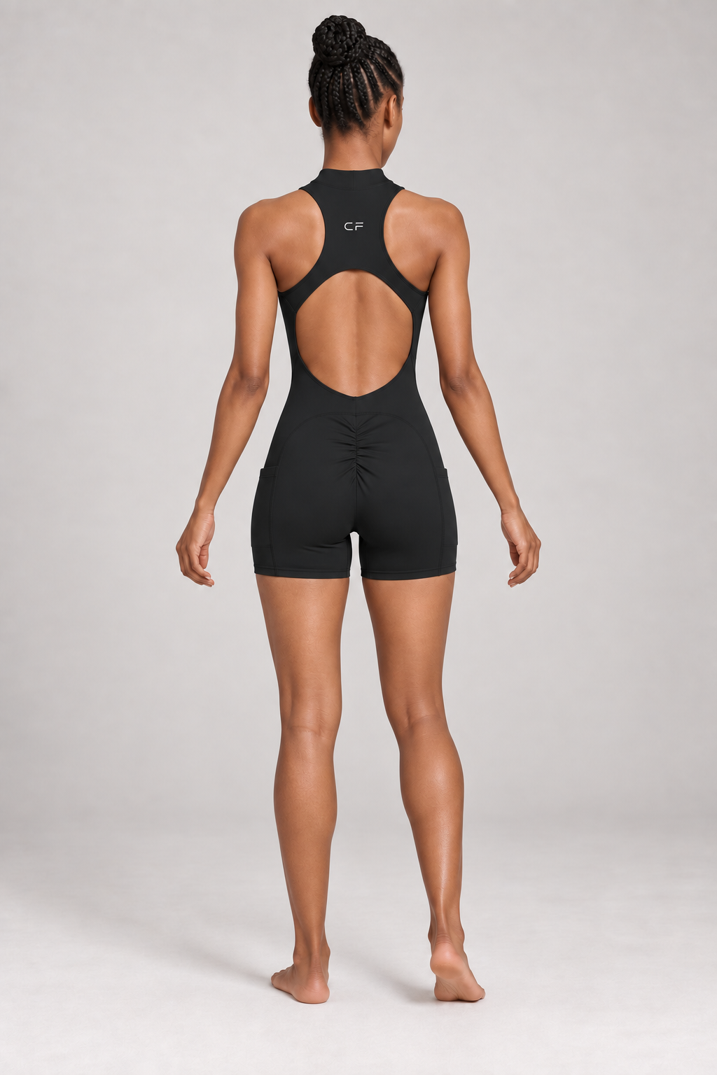 Women's Quarter-Zip Yoga Romper - Black - back on model