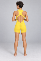 Women's Quarter-Zip Yoga Romper - Yellow - back on model