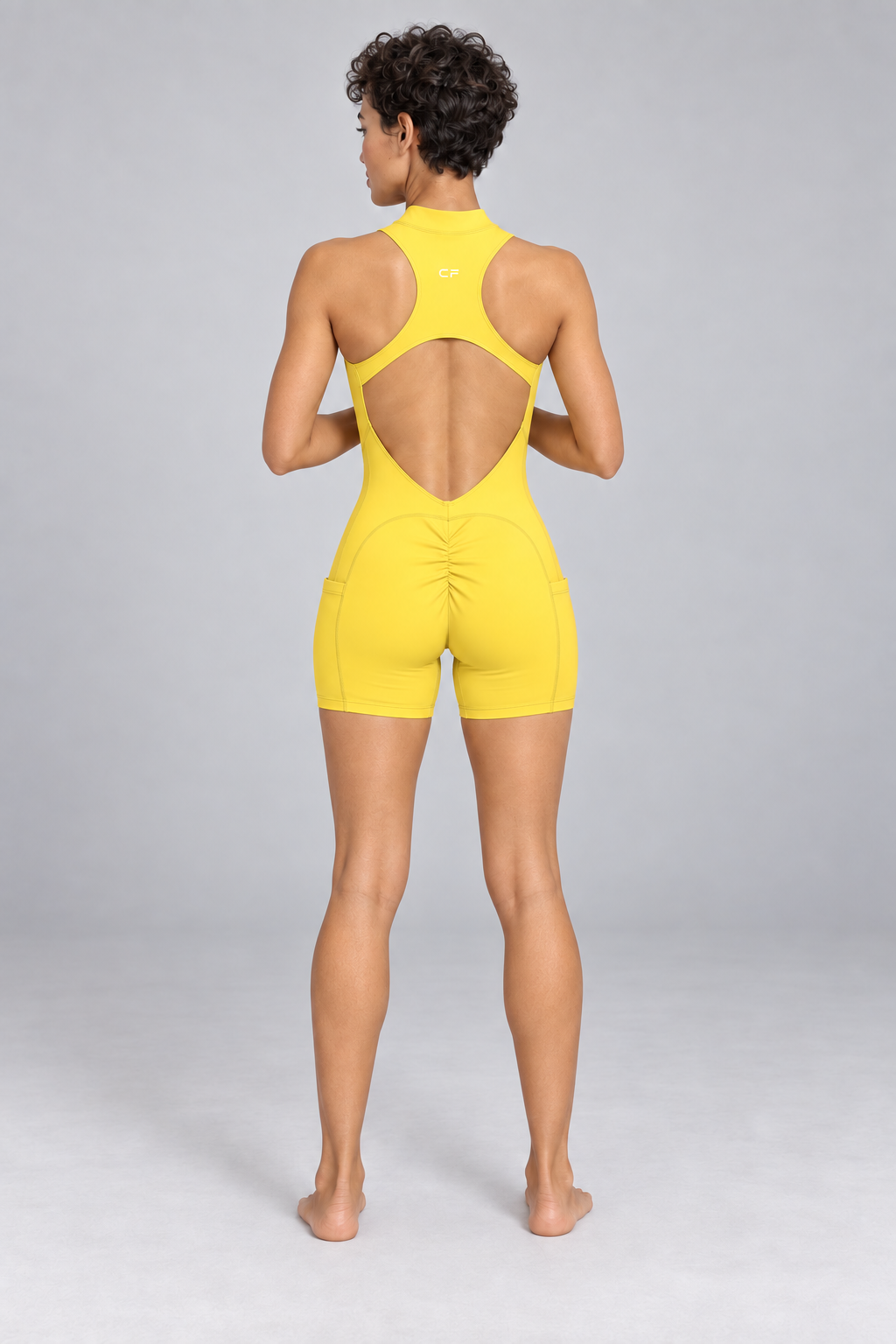 Women's Quarter-Zip Yoga Romper - Yellow - back on model