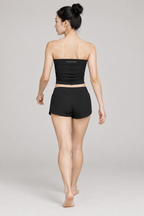 Women’s Ruched Cropped Yoga Tube Top - Black - back on model
