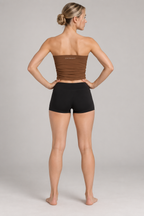 Women’s Ruched Cropped Yoga Tube Top - Brown - back on model