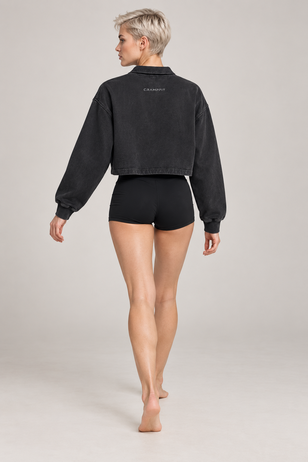 Women’s Vintage Wash Crop Sweatshirt - Black - back on model
