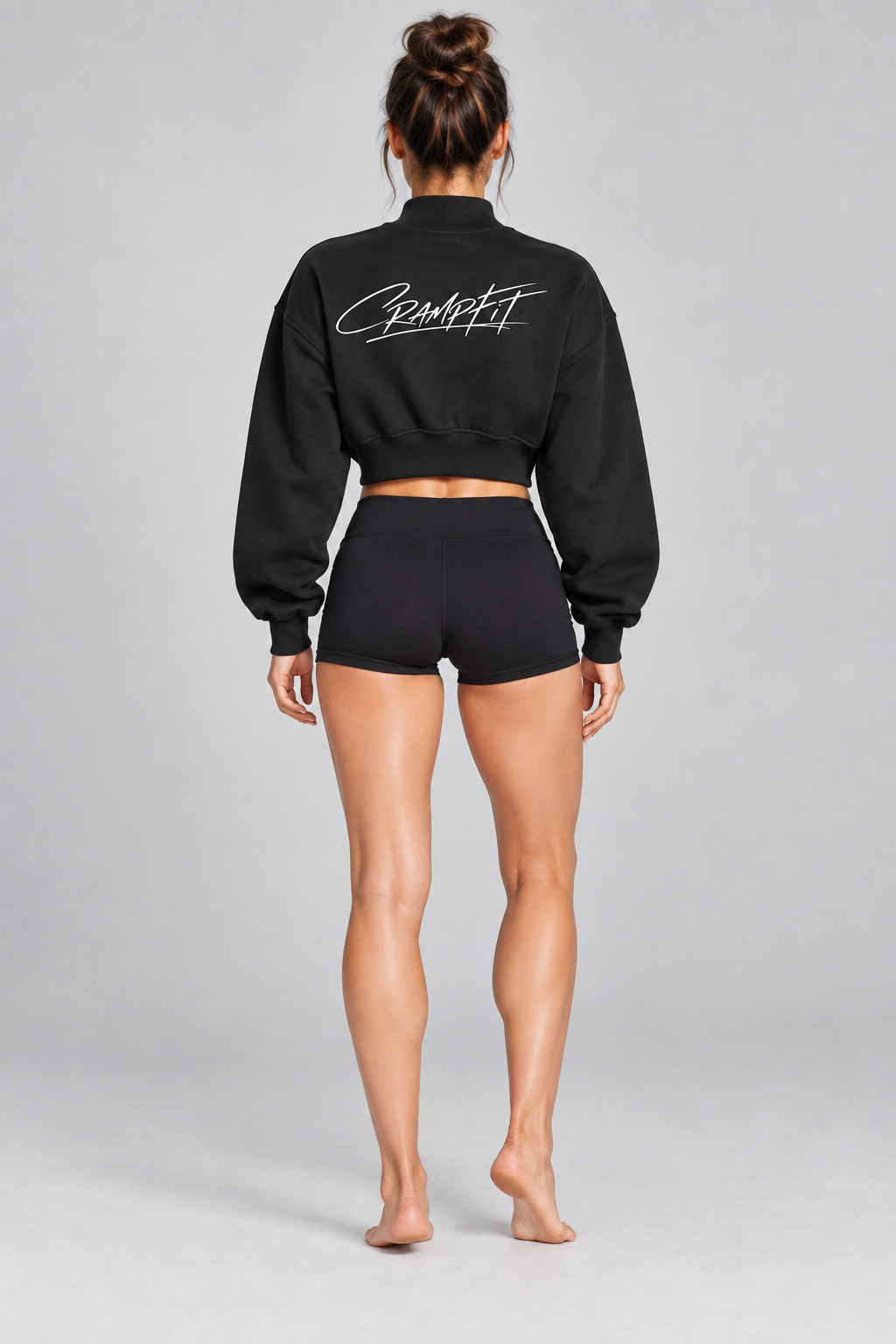 Women's Crop Mock Neck Sweatshirt - Black - back